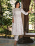 Janasya Women's White Pure Cotton Tie & Dye With Mirror Work A-line Kurta Pant Set